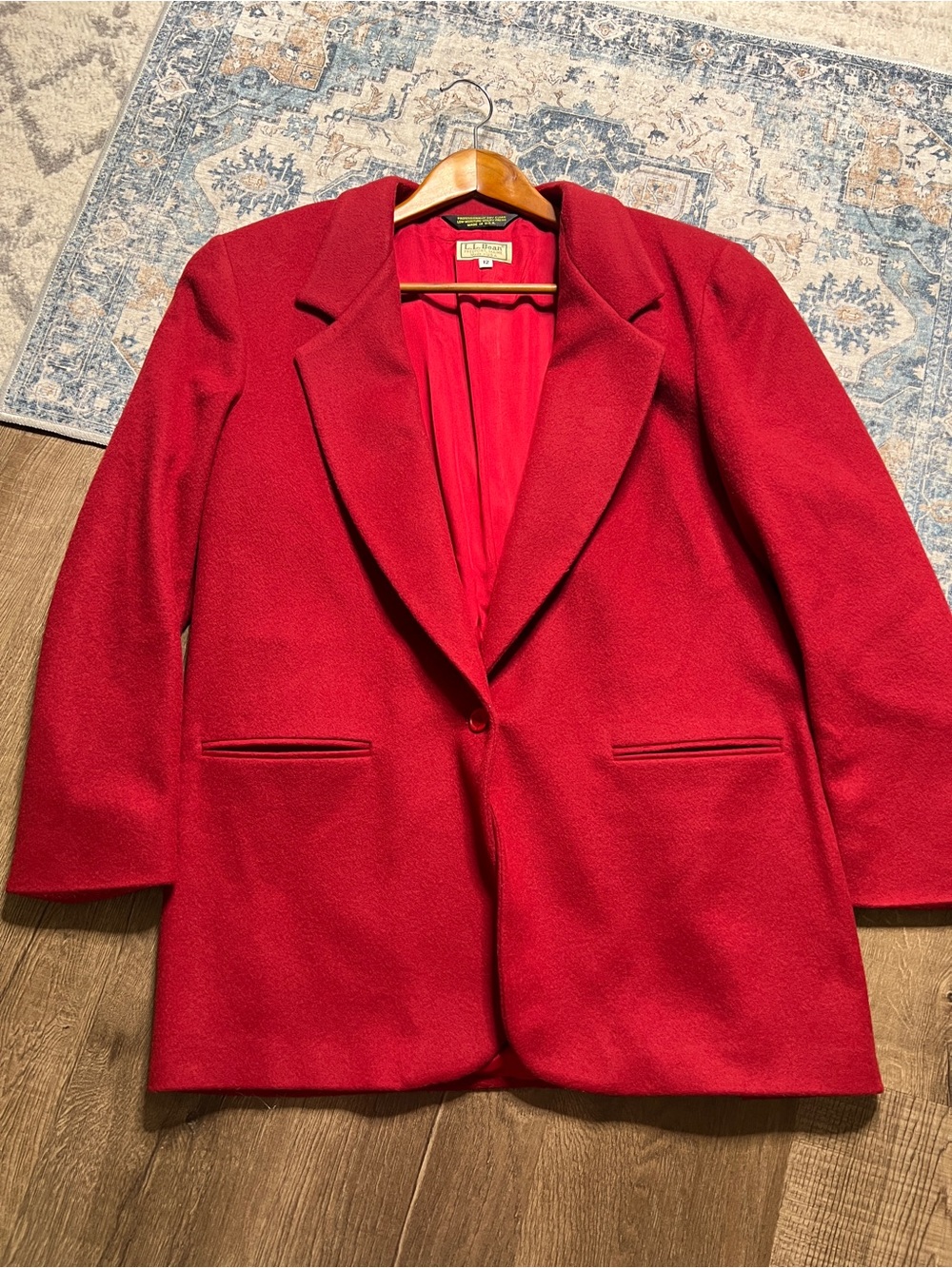 Vintage L.L. Bean red blazer jacket made from a wool and cashmere blend